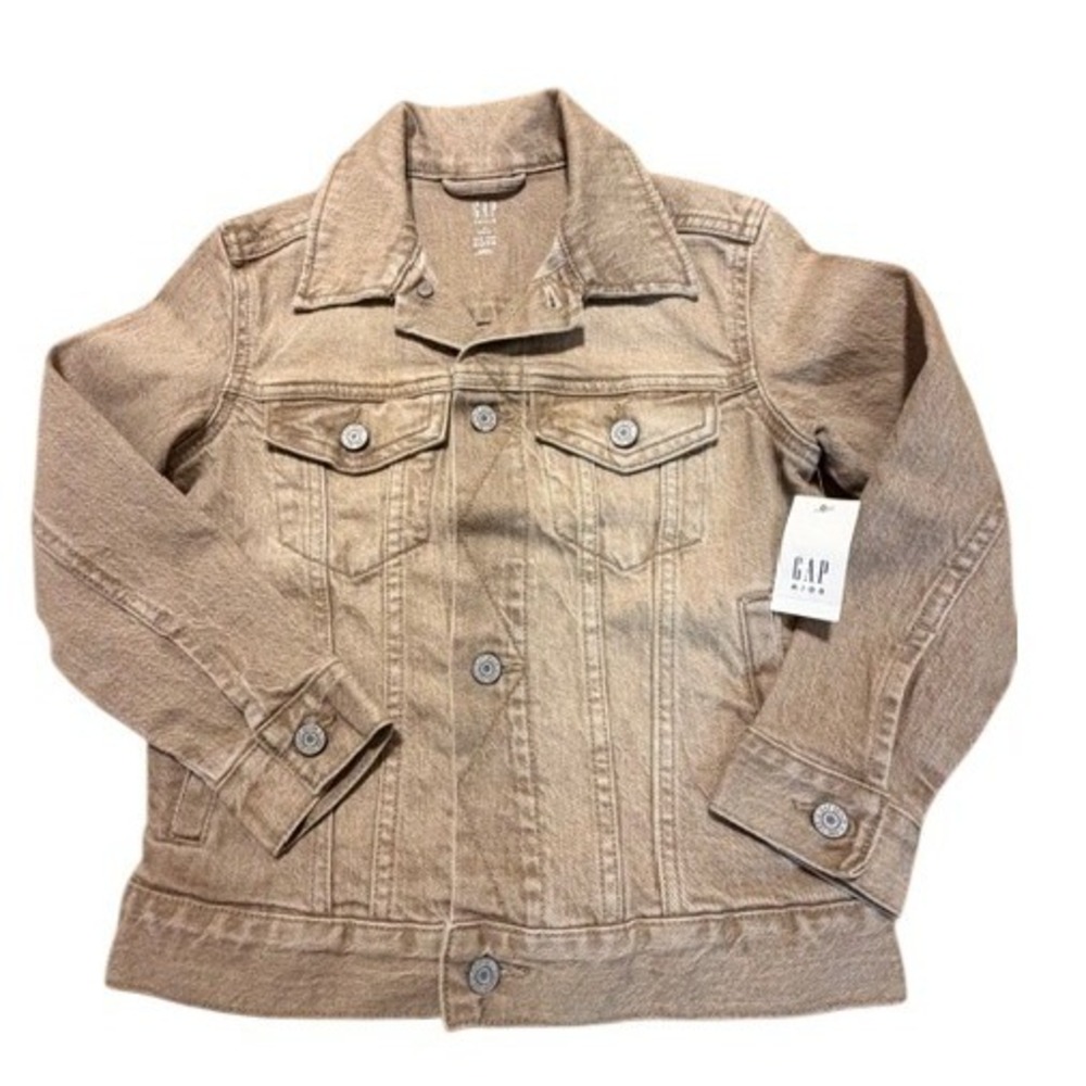 Gap Kids Denim Jacket XS Regular 4-5 Tan Sand Brown Trucker Button Front NEW